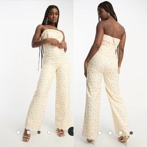 The Frolic Strapless Wide Leg Jumpsuit Scallop Hem In Vintage Floral NWT Size 8